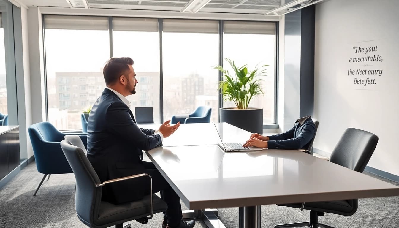 Headhunter Mühlheim im modernen Büro, Gespräch mit Kandidat