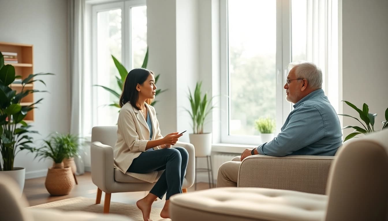 Enhancing emotional wellbeing through a professional therapy session in a calming environment.