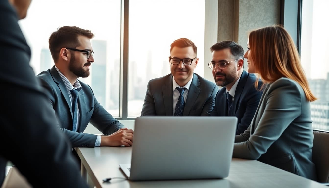 Headhunter Ingenieure im Gespräch mit Ingenieuren in einem modernen Büro