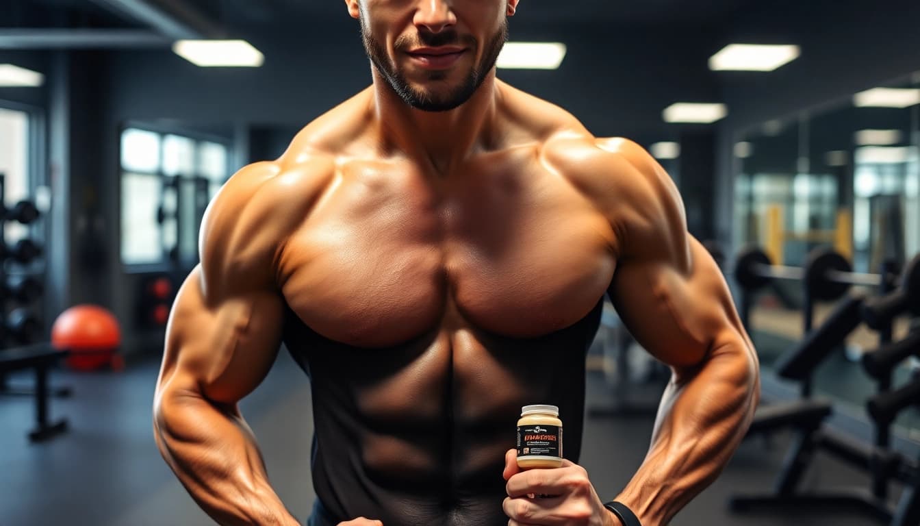 Fitnessaufnahme eines Körpers mit Unique Pharma Steroids und Nahrungsergänzungsmitteln.