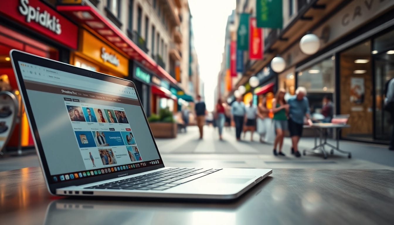 Besuchen Sie faszinierende Shopware Shops in einer lebhaften digitalen Marktplatzumgebung.
