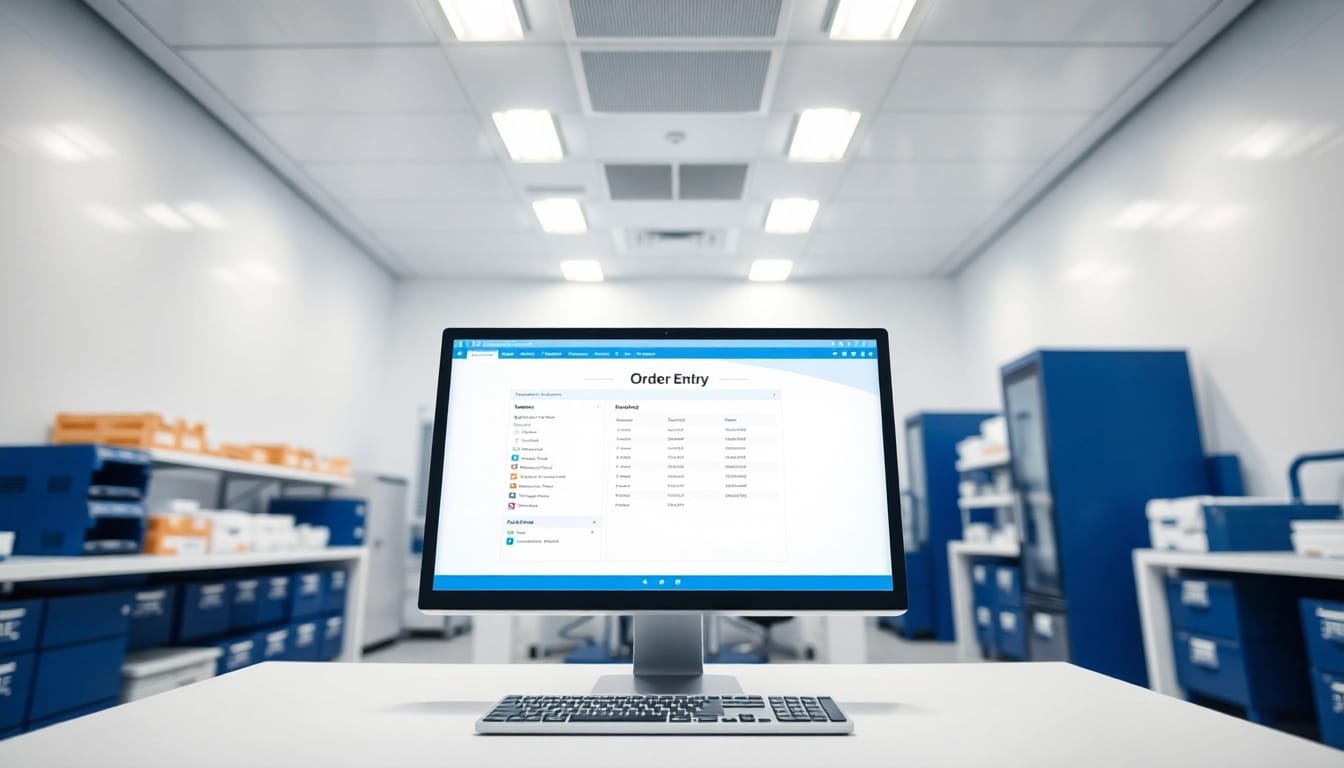 Effiziente Order entry Software am modernen Laborcomputer zur schnellen Auftragserfassung.