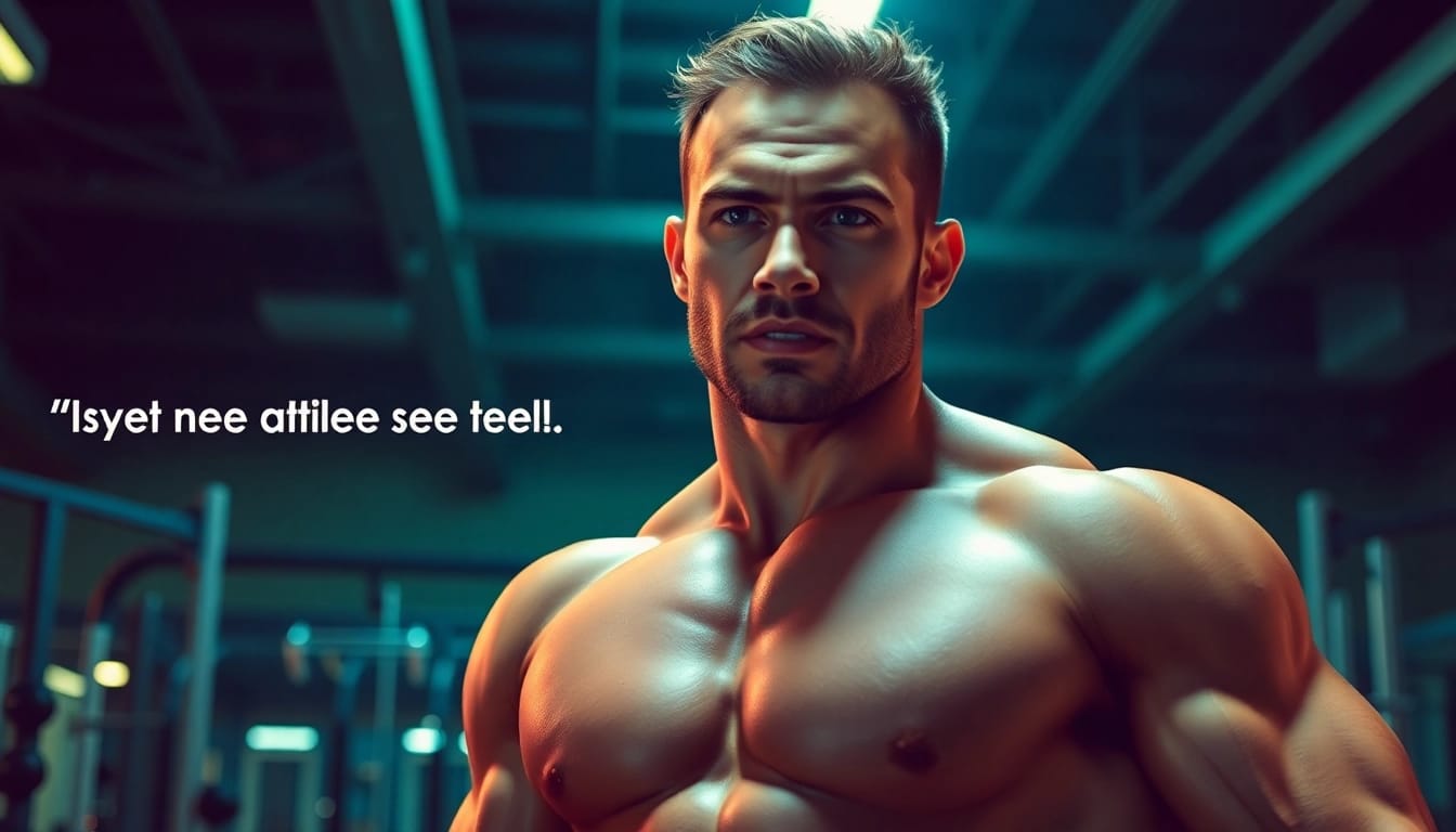 Starker Athlet zeigt Kraft mit Decabal Nandrolone Decanoate in einem motivierenden Gymszenario.