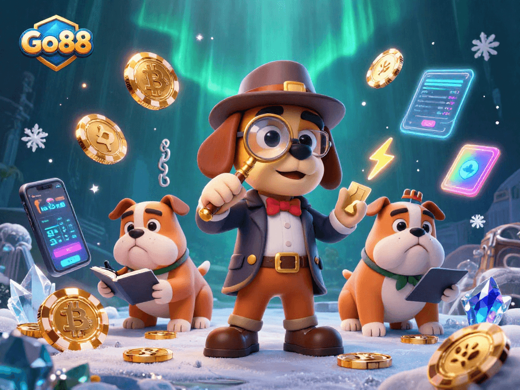 Explore the exciting features of Go88 through a vibrant casino-themed illustration.