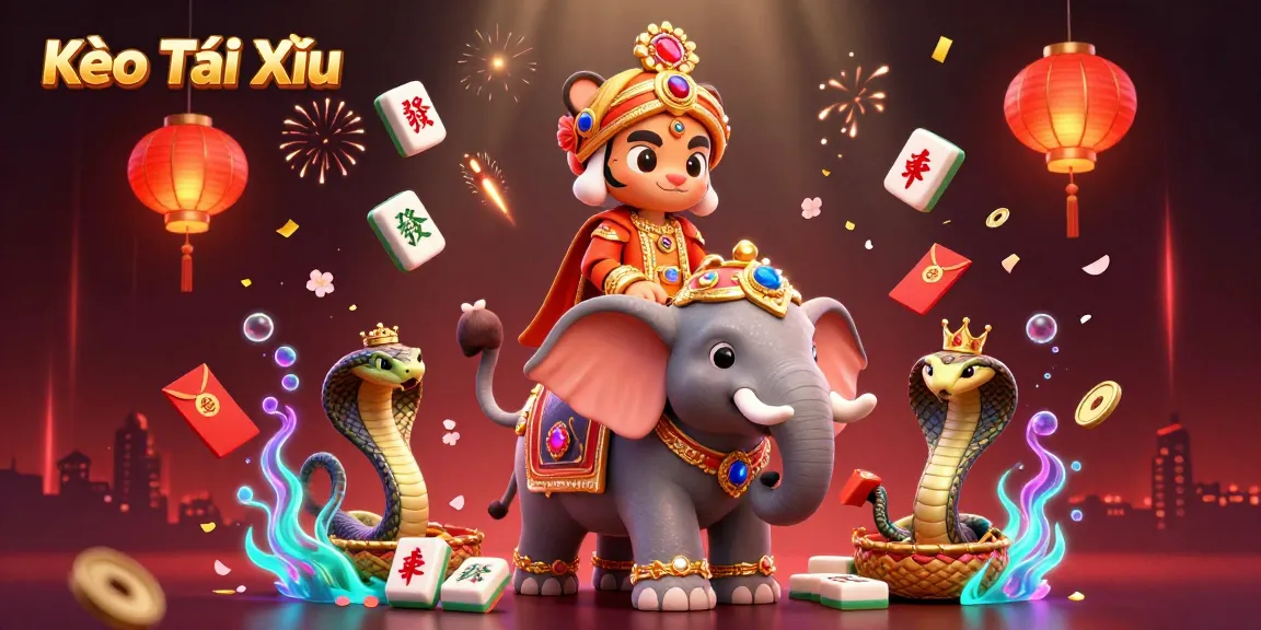 Engage with Kèo Tài Xỉu action in a vibrant 3D scene filled with cultural symbols and casino elements.