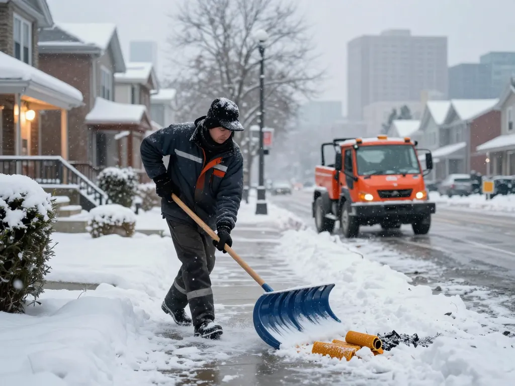 Zuverlässiger Winterdienst in deiner Region, der Schnee von einer Einfahrt mit umweltfreundlichen Enteisungsmaterialien räumt.