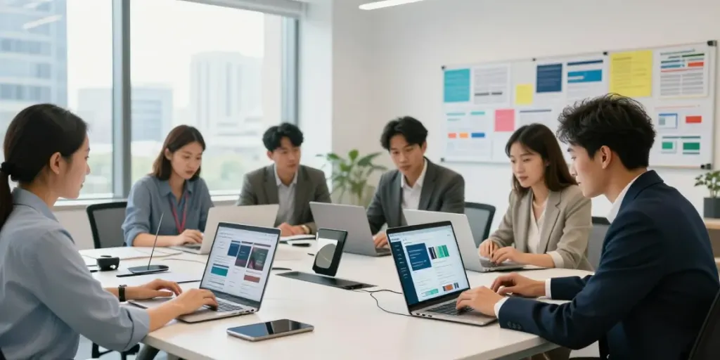 Webdesign Saarland - Professionelle Teamarbeit in modernem Büro.
