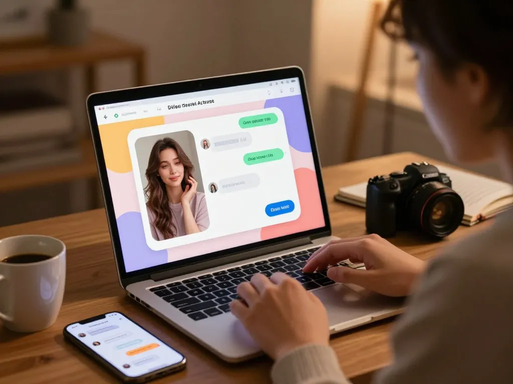 Engaging in a sex AI chat with a friendly chatbot in a modern digital setting.