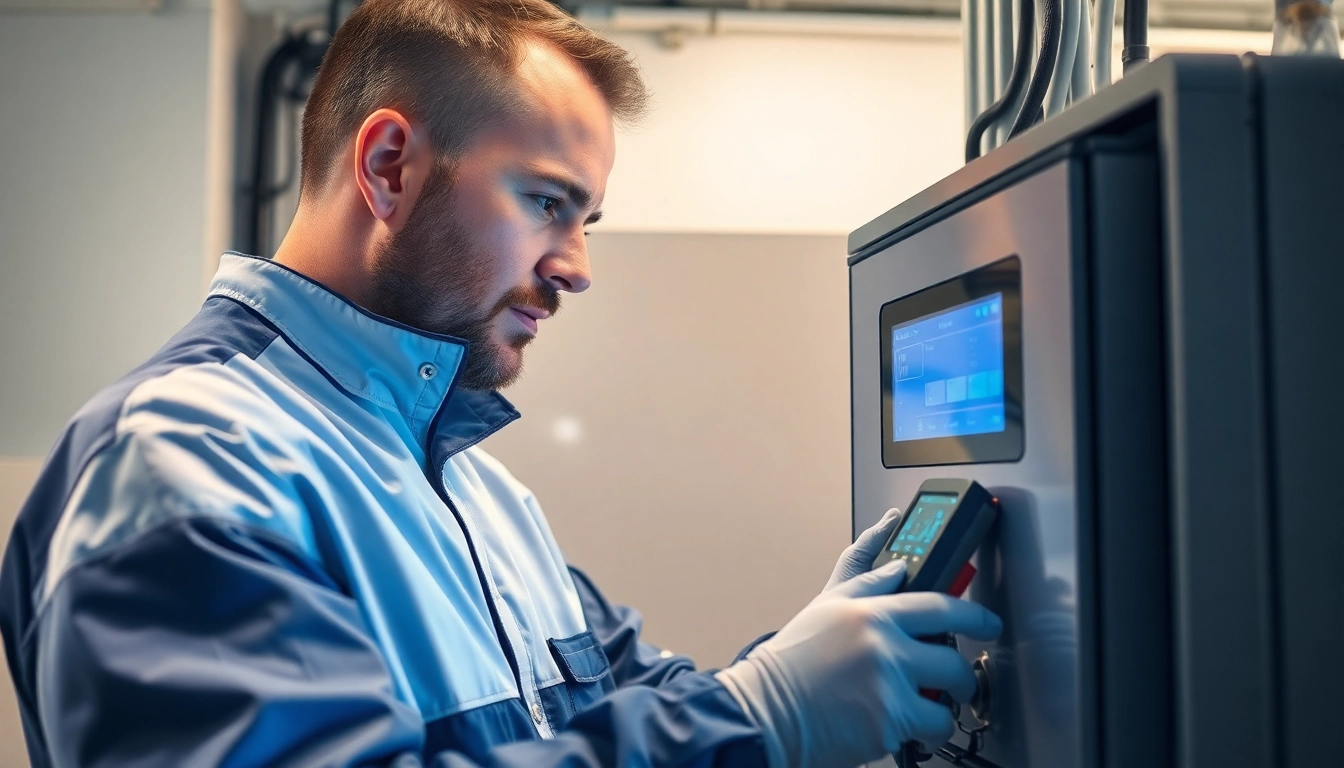 Techniker führt eine DGUV V3 Prüfung an einem elektrischen Gerät durch, um Sicherheit am Arbeitsplatz zu gewährleisten.