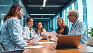 Healthcare professionals strategizing to pflegedienst gründen in a modern office environment.