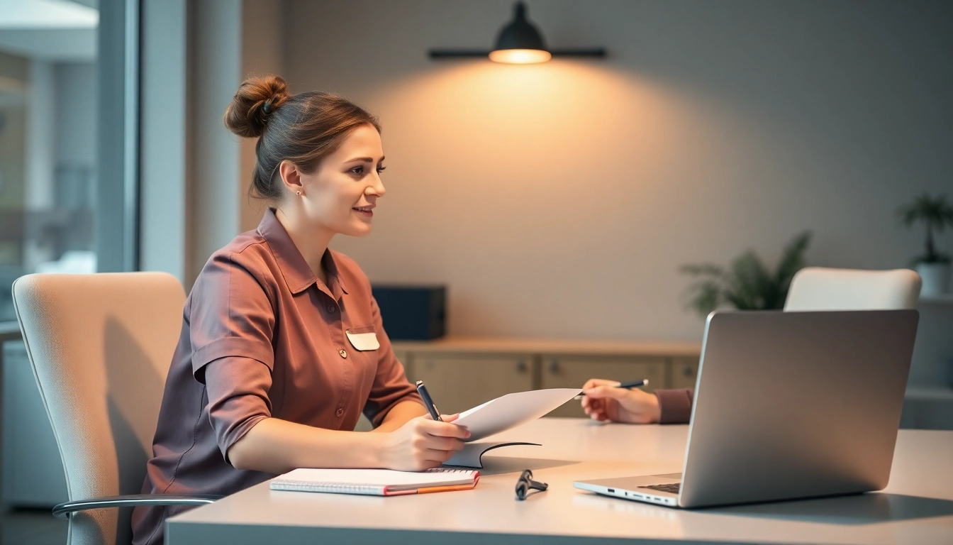 Professionelle Szene zur Personalgewinnung in der Pflege mit Bewerber und Personalverantwortlichem beim Gespräch.