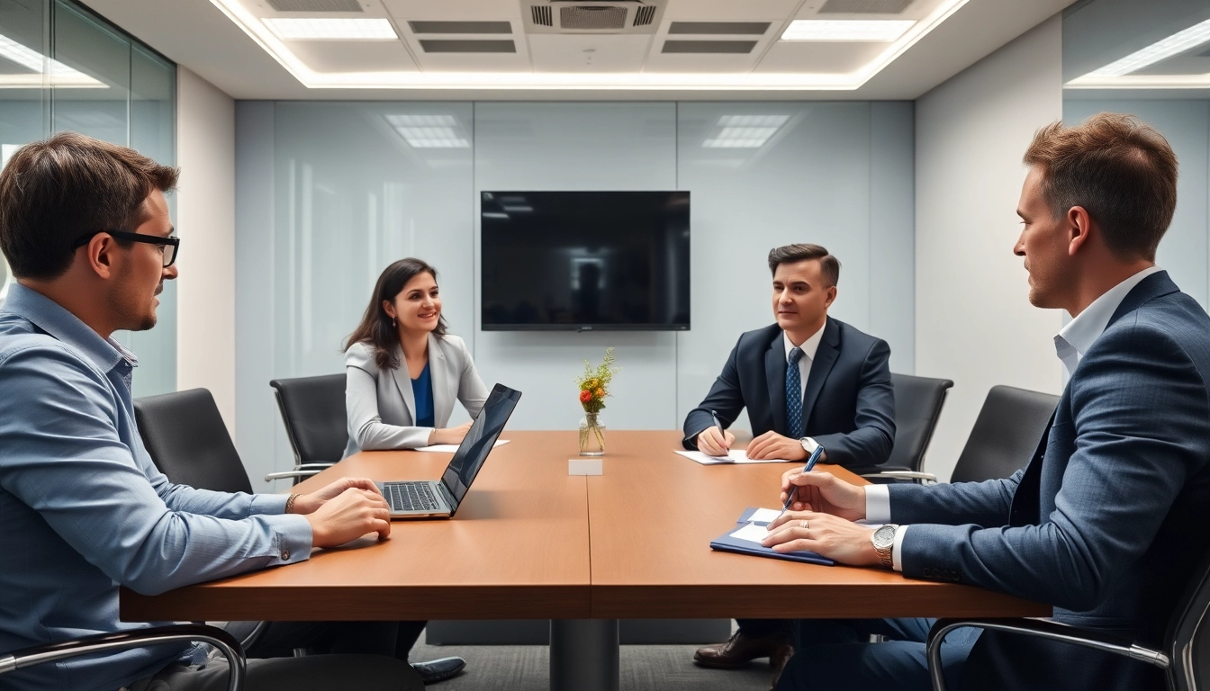 Professionelle LinkedIn Agentur präsentiert innovative Strategien am Laptop während eines Meetings.