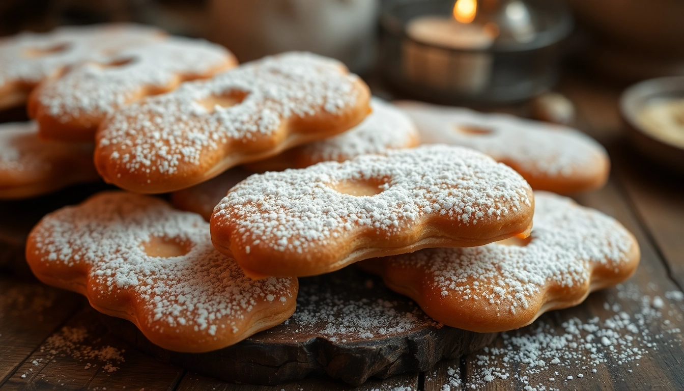 Delicious canabis kekse on a wooden table, highlighting their golden-brown texture and powdered sugar.