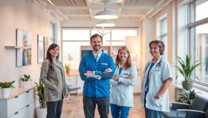 Gestalte effektive pflegedienst werbung mit kreativem Team in modernem Büro.