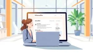 Job seekers exploring Stellenangebote on a laptop in an engaging office setting.