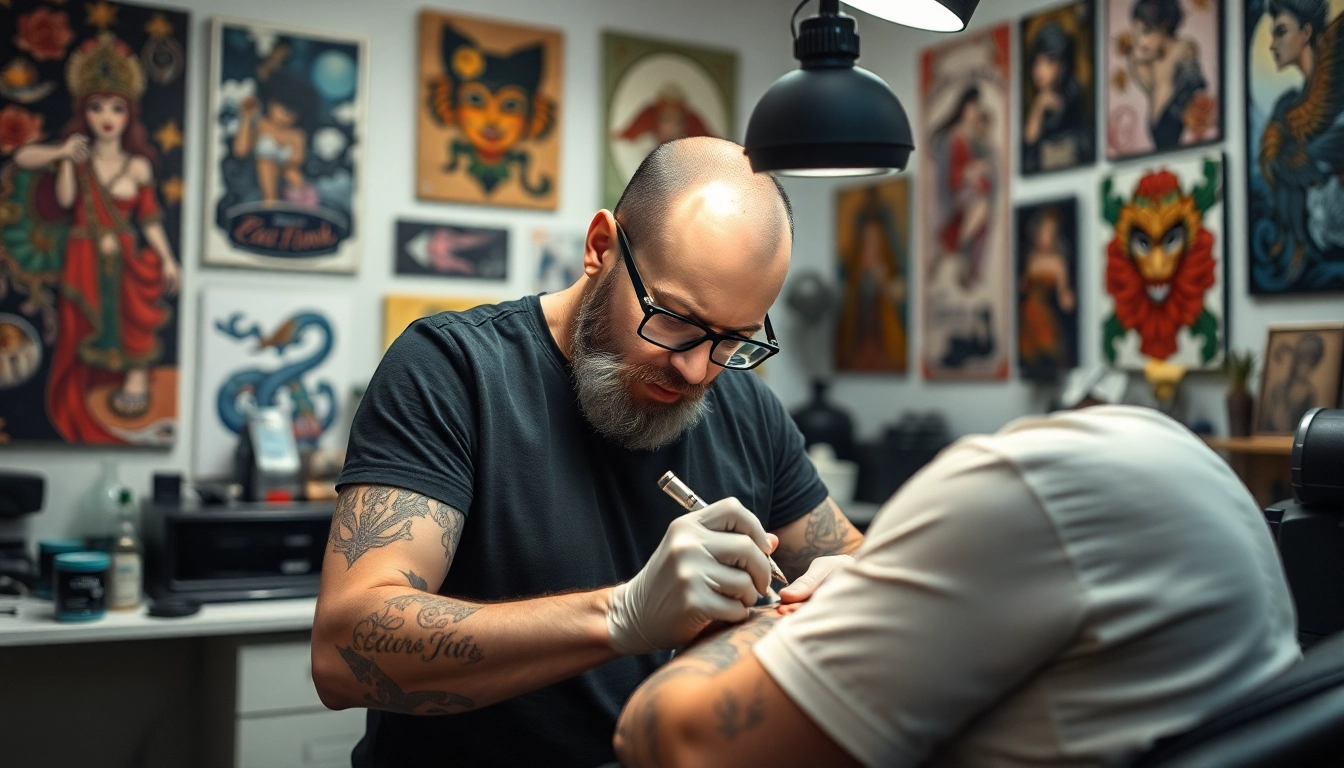 Tattoo Studio München: Talentierter Tattoo-Künstler erstellt kunstvolles Tattoo in hellem, einladendem Studio.