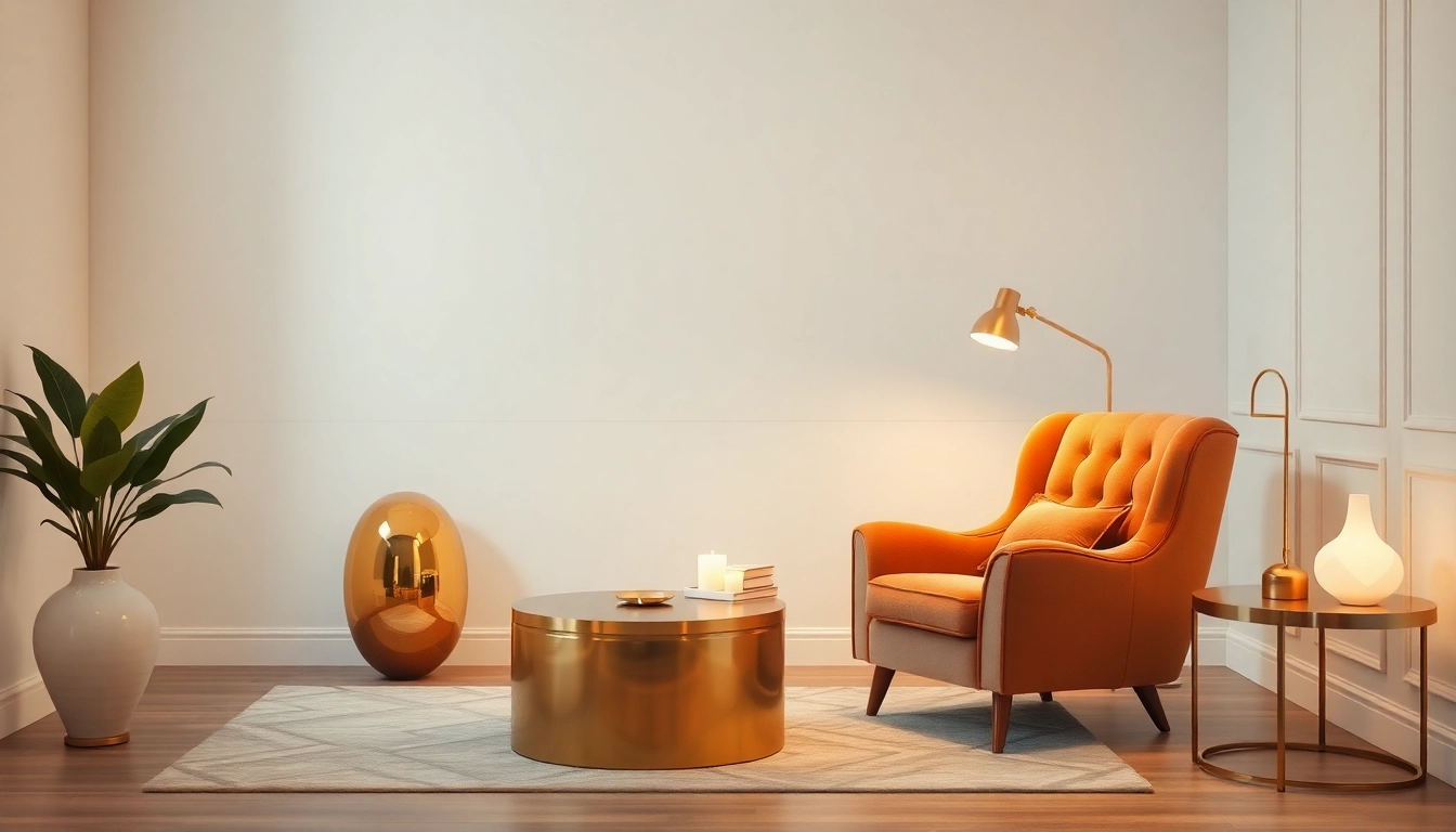 Luxury armchair in a sophisticated setting with warm lighting and a minimalist design.