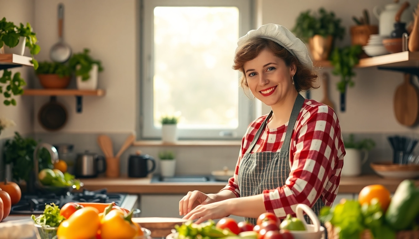 Hauswirtschaft hameln: Hauswirtschaftskraft bereitet frische Zutaten in einer hellen Küche vor.