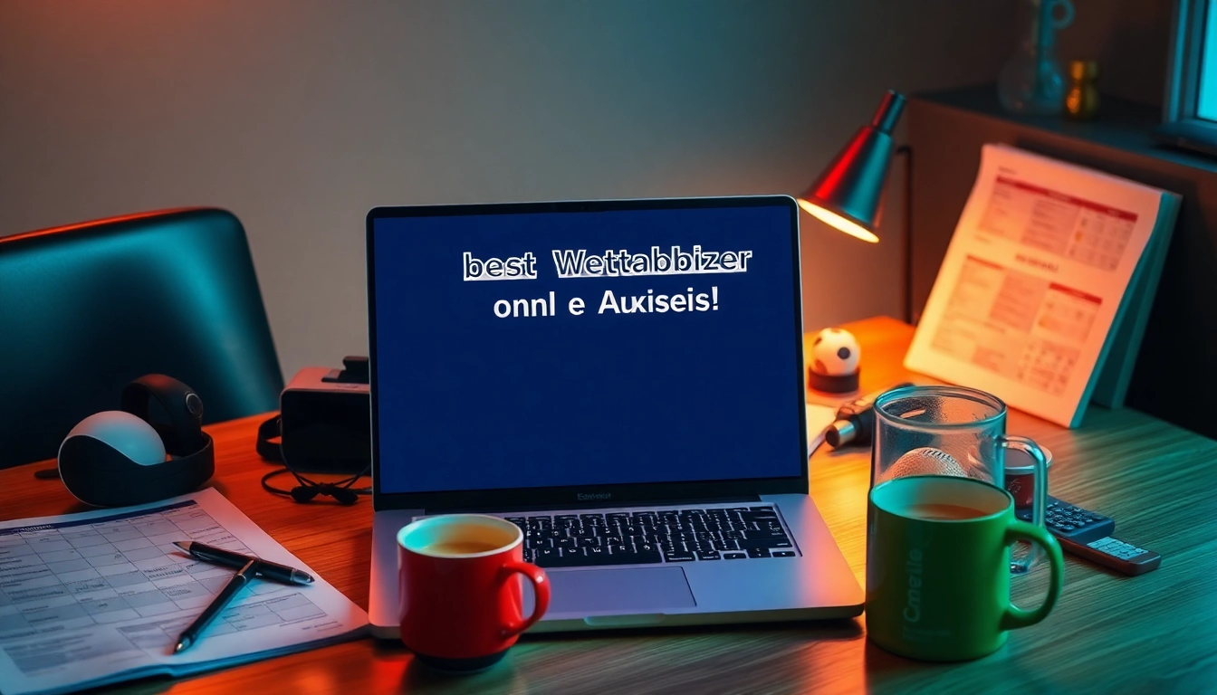 Entdecken Sie die besten Wettanbieter ohne Ausweis auf einem modernen Laptop mit Wettunterlagen.