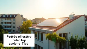 Optimieren Sie Ihre Energie mit Photovoltaikanlage kaufen Tipps: Moderne Solarpanels in sonniger Stadtlandschaft.