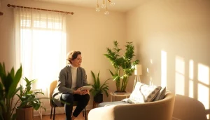 Chaker Cheniti ermutigt Klienten in einem einladenden Coaching-Raum.