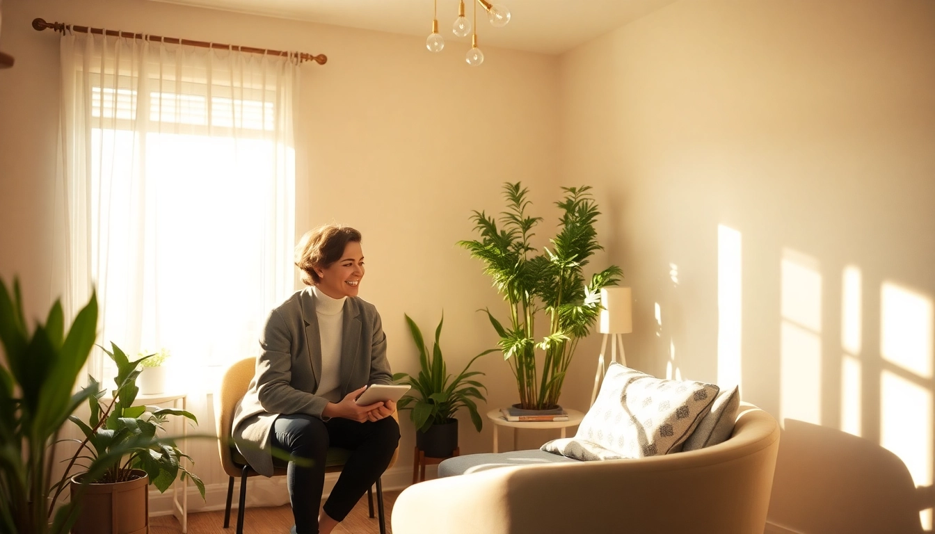 Chaker Cheniti ermutigt Klienten in einem einladenden Coaching-Raum.