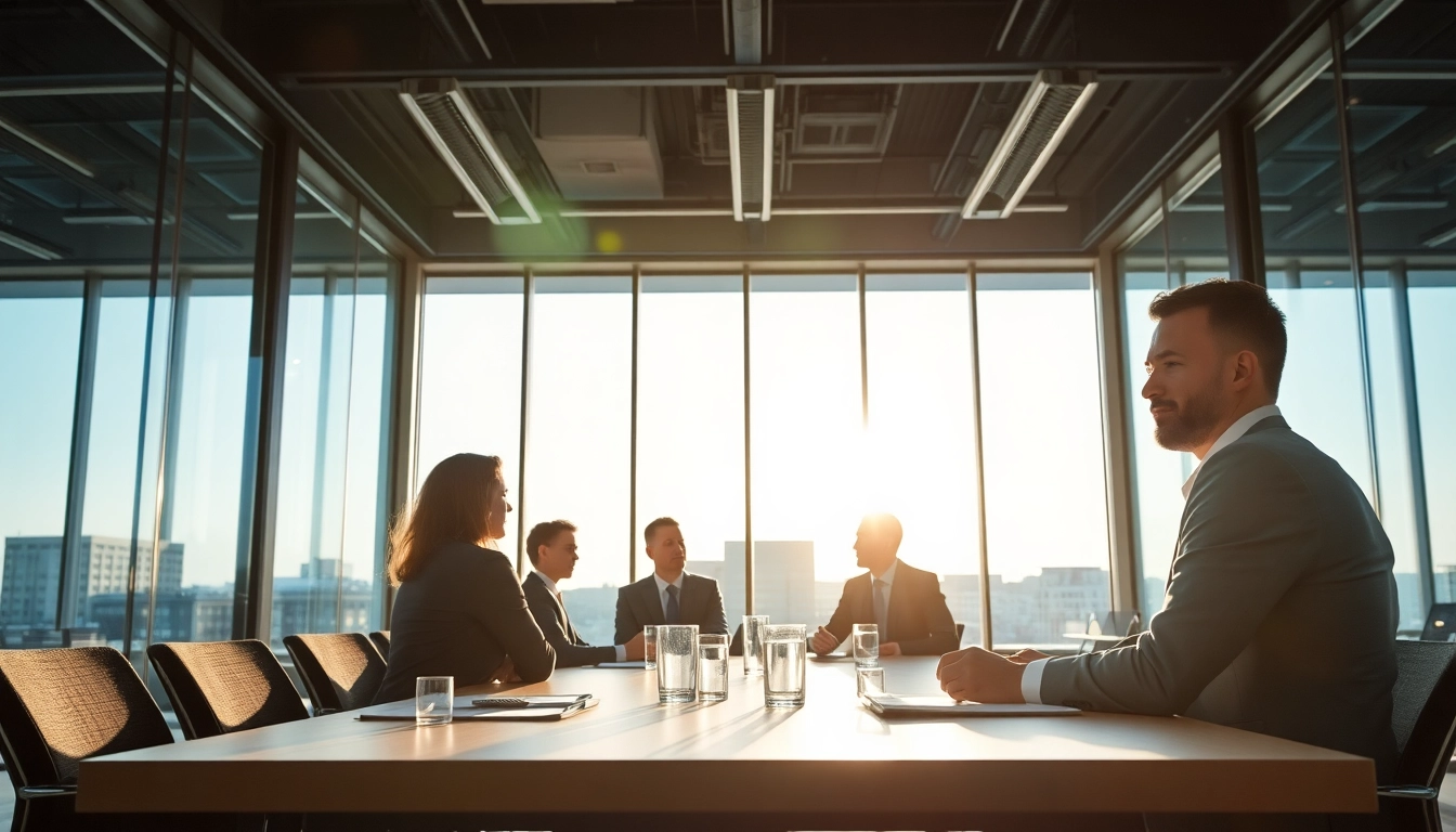 Interaktive Headhunting-Szene von Fachleuten im Büro in Köln.