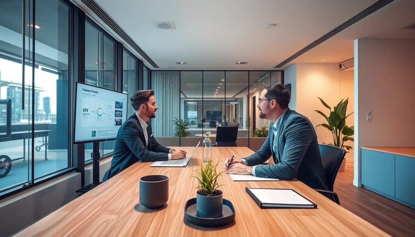 Headhunter Leverkusen berät Klienten in einem modernen Büro, um optimale Personalvermittlung zu gewährleisten.