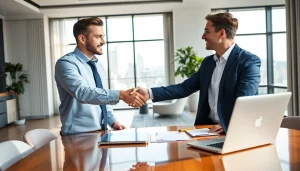 Headhunter Schweiz führt ein Gespräch mit einem Bewerber in einem eleganten Büro.