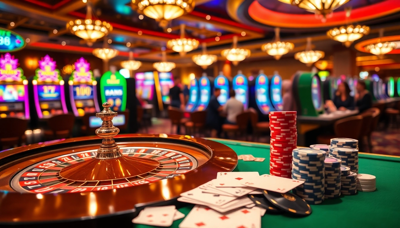 Players enjoying the excitement at RR88 casino games with roulette and vibrant poker chips.