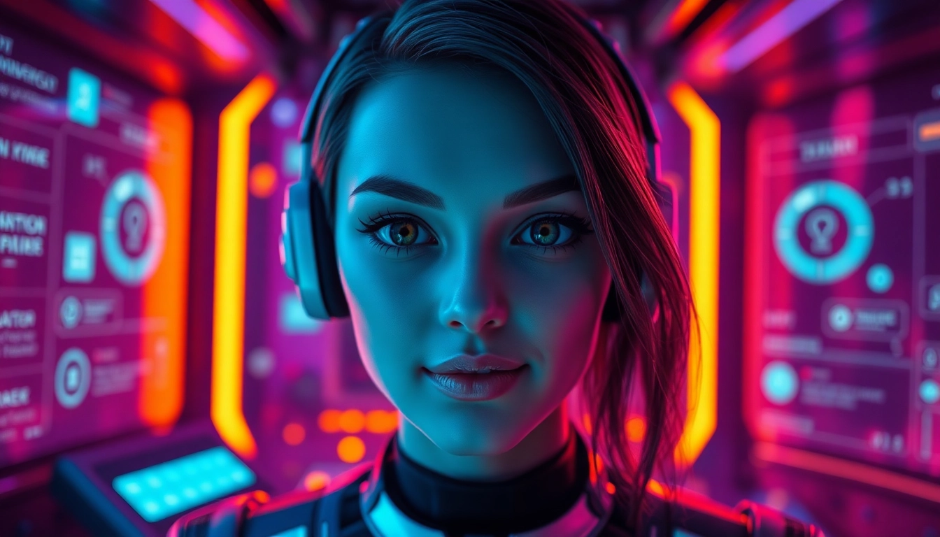 Engaging AI chat nsfw interaction scene showcasing customizable digital character.