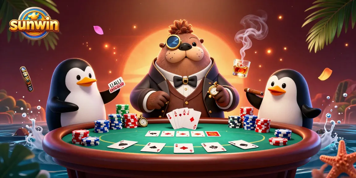 Engage in thrilling poker experiences with the sunwin brand showcased among vibrant underwater characters.